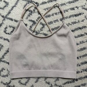 Colsie Ribbed Cross-Back Bralette- Beige